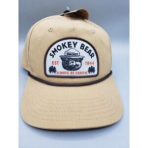 Authentic Smokey The Bear Patch Snapback Tan Rope Hat Official Licensed NEW
